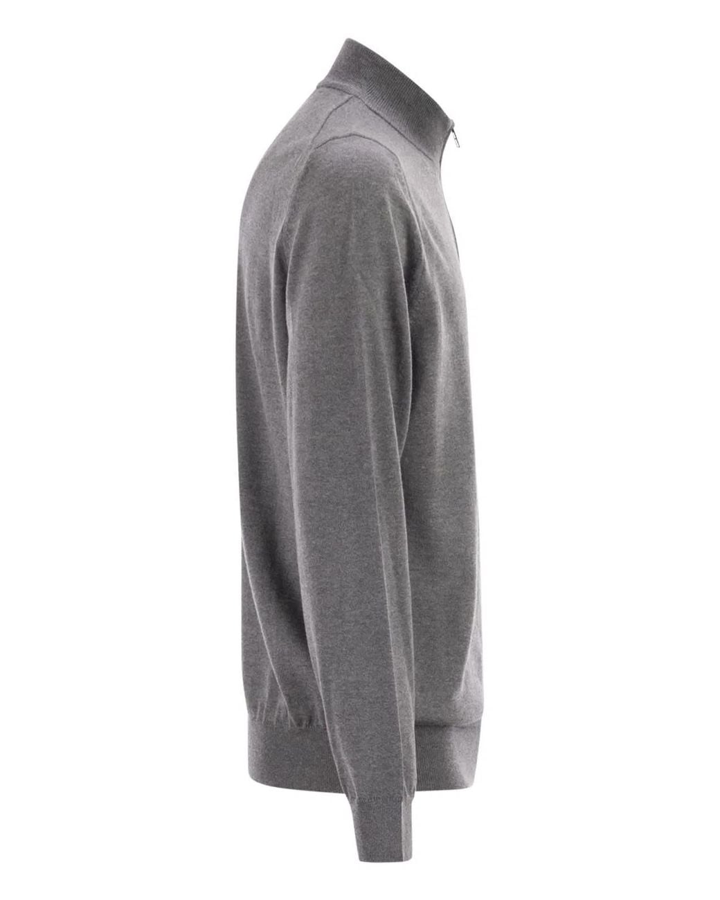 Boss Gray Virgin Wool Jumper With Zip Collar for men