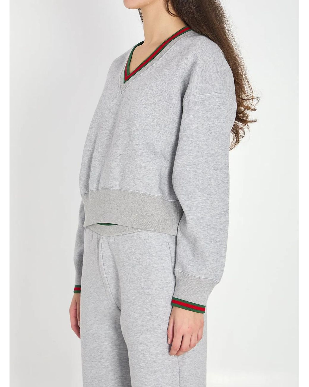 Gucci Gray Jersey Cotton Sweatshirt With Web