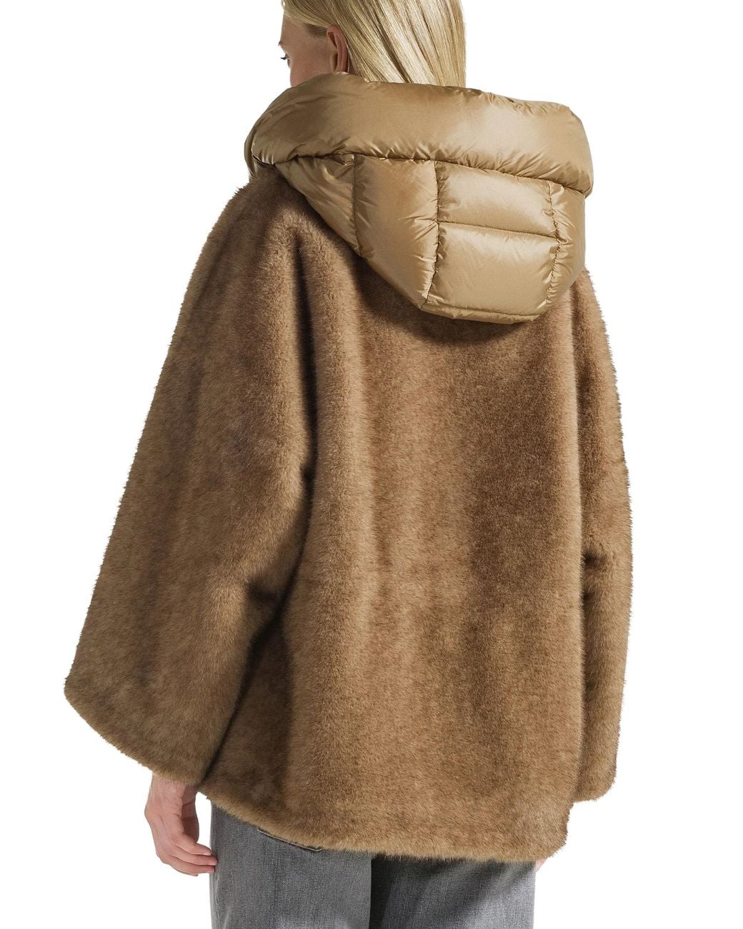 SEVENTY VENEZIA Brown Reversible Faux Fur Coat With Quilted Hood