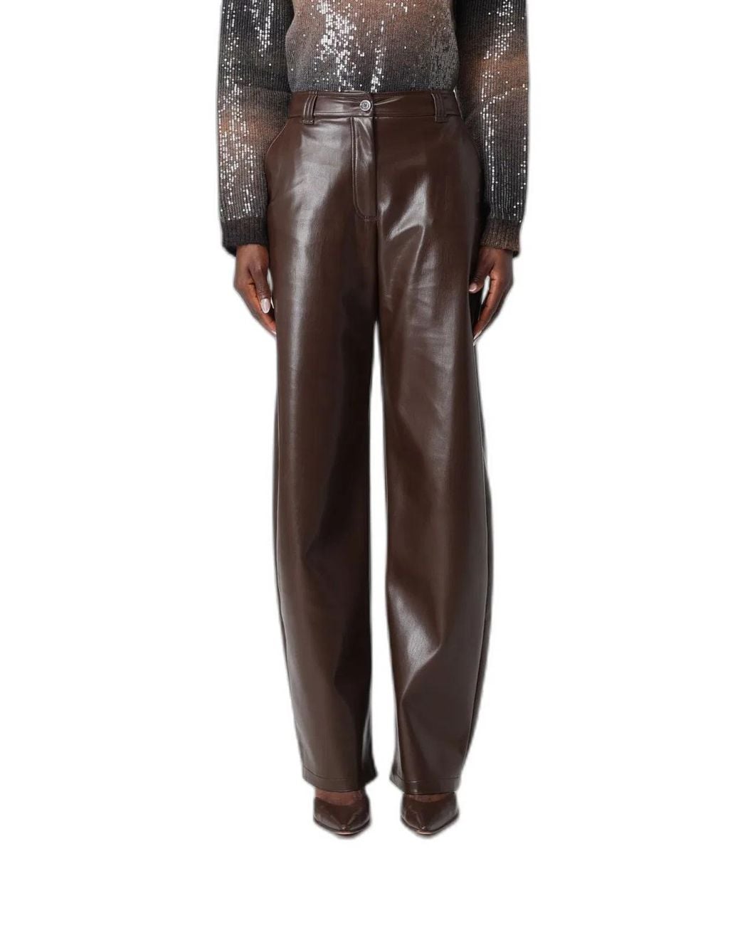 Pinko Black Balloon Pants Leather Effect