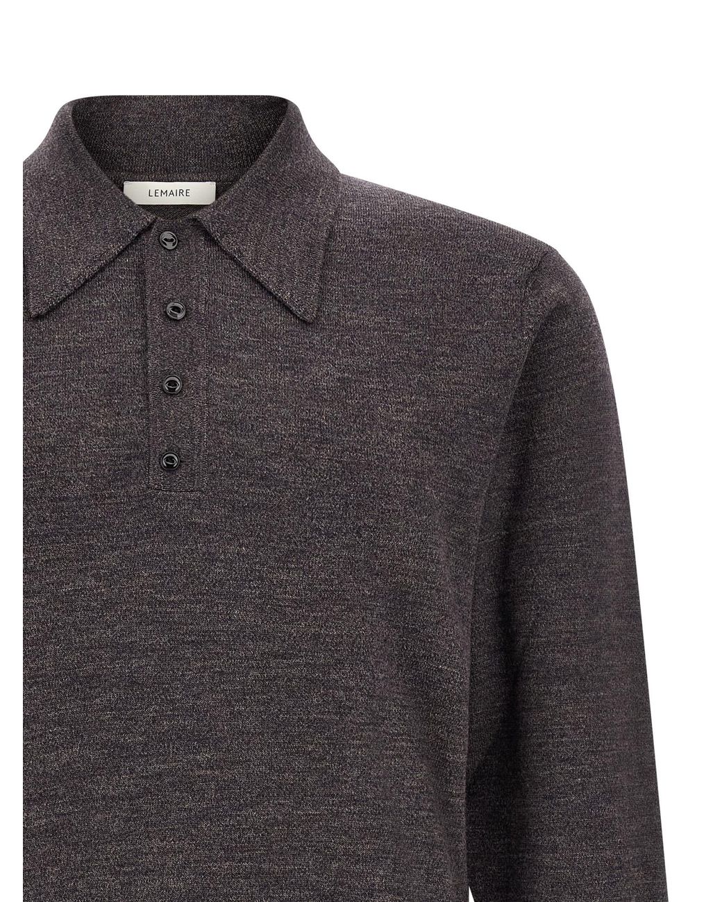 Lemaire Gray Mouliné Wool Polo Shirt for men