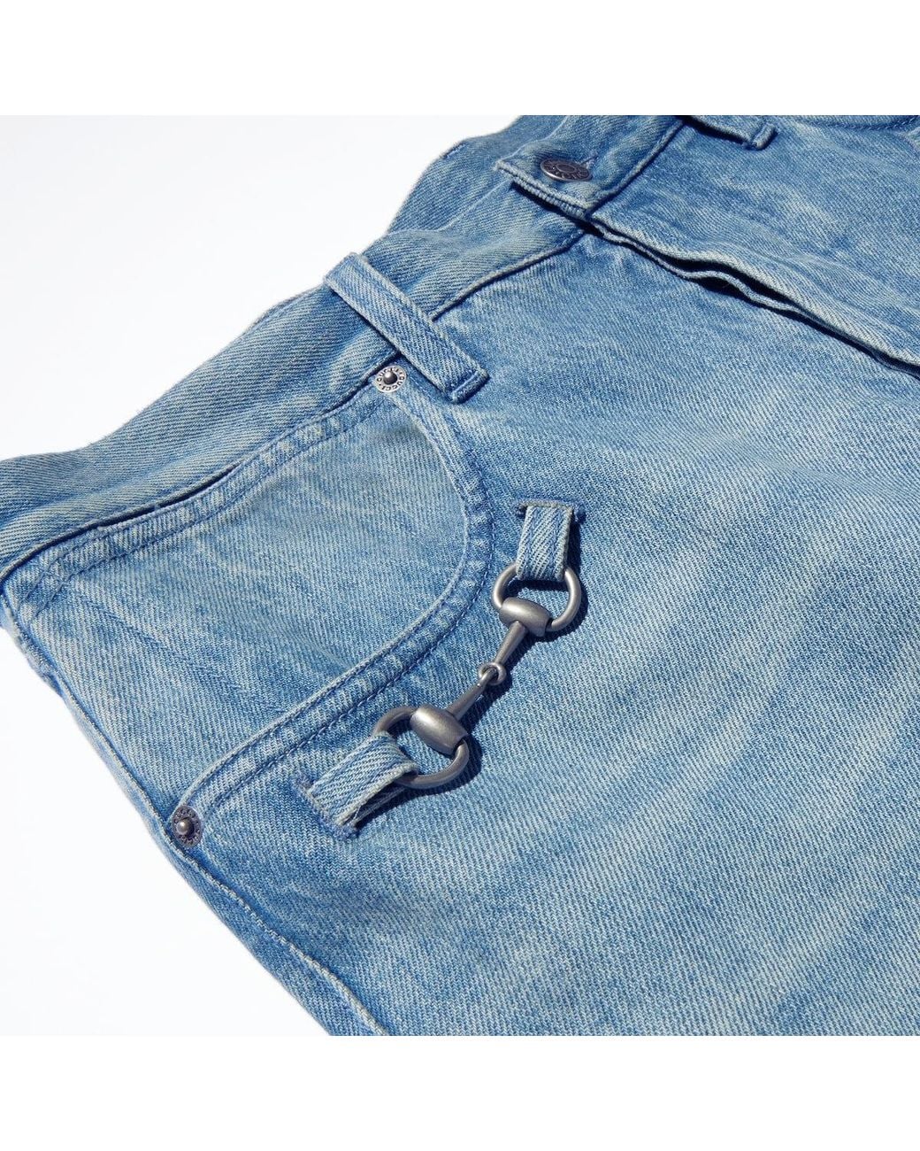 Gucci Blue Flared Cotton Denim Pants With Horsebit for men