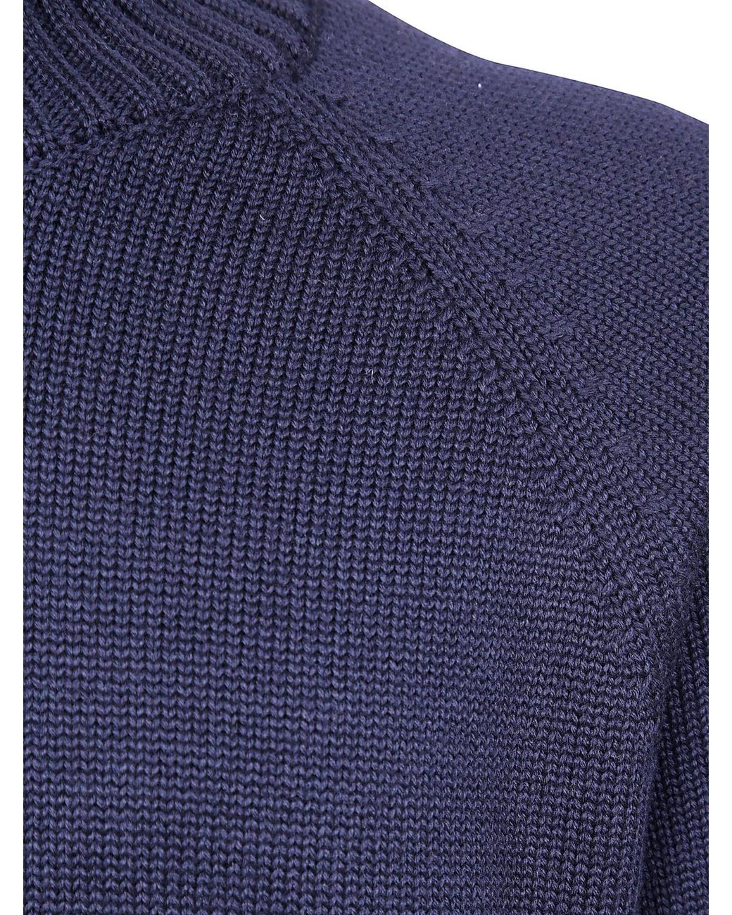 Zanone Blue Stockinette Stitch Slim Fit Raglan Sleeved Mock Neck Sweater for men