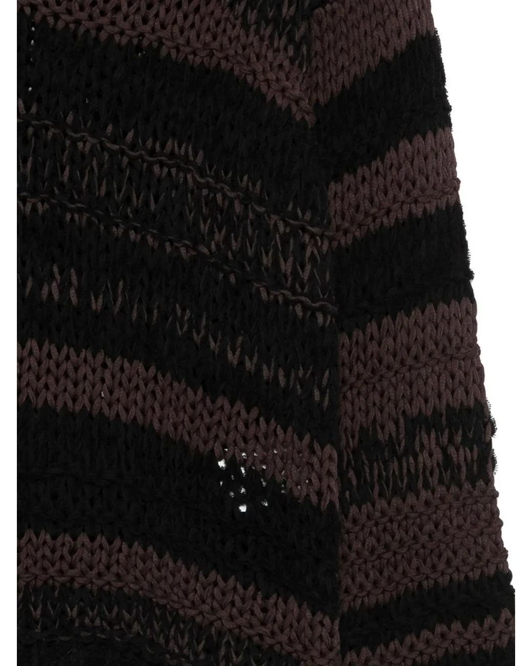 Roberto Collina Black Chunky-Knit V-Neck Striped Sweater