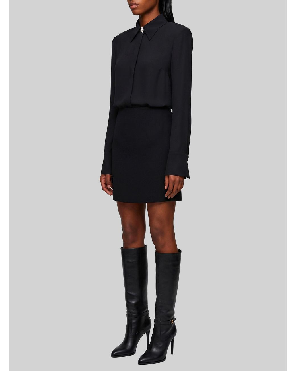 SUTTON NEW YORK Black Double Georgette Shirt Dress