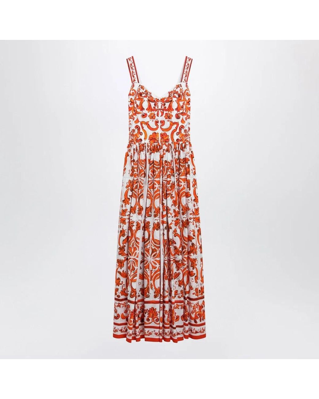 Dolce & Gabbana Red Dolce&Gabbana Maiolica-Print Poplin Maxi Dress