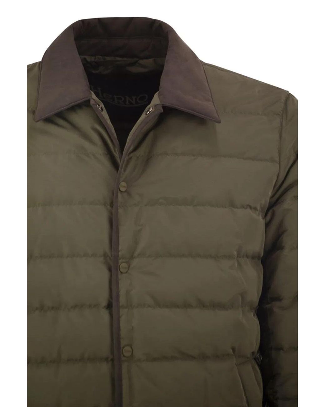 Herno Green Quilted Down Jacket With Shirt Collar for men