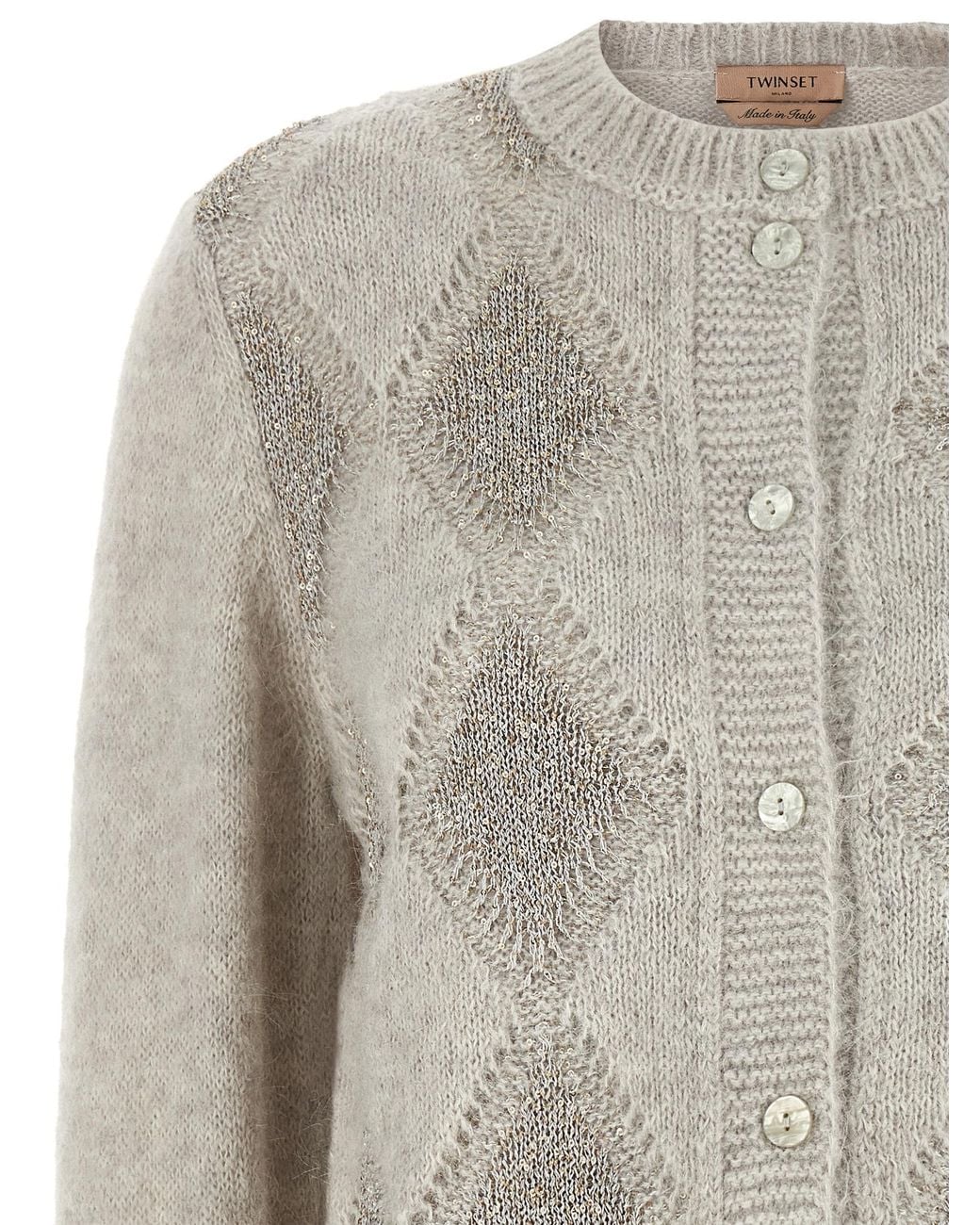 Twinset Gray Twin Set Jacquard Diamond Cardigan