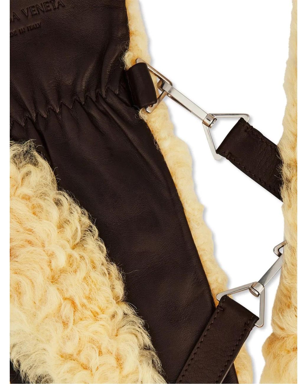 Bottega Veneta Yellow Teddy Shearling And Leather Logo Gloves