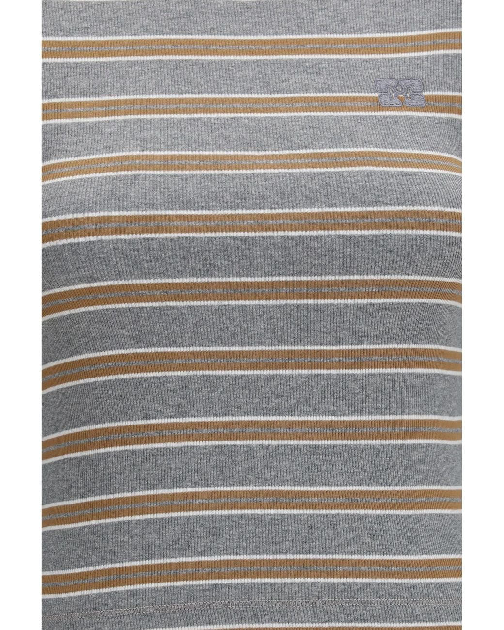 Ganni Gray Double-Sleeve Striped Cotton T-Shirt Cotton; Elastane T-Shirts And Polos