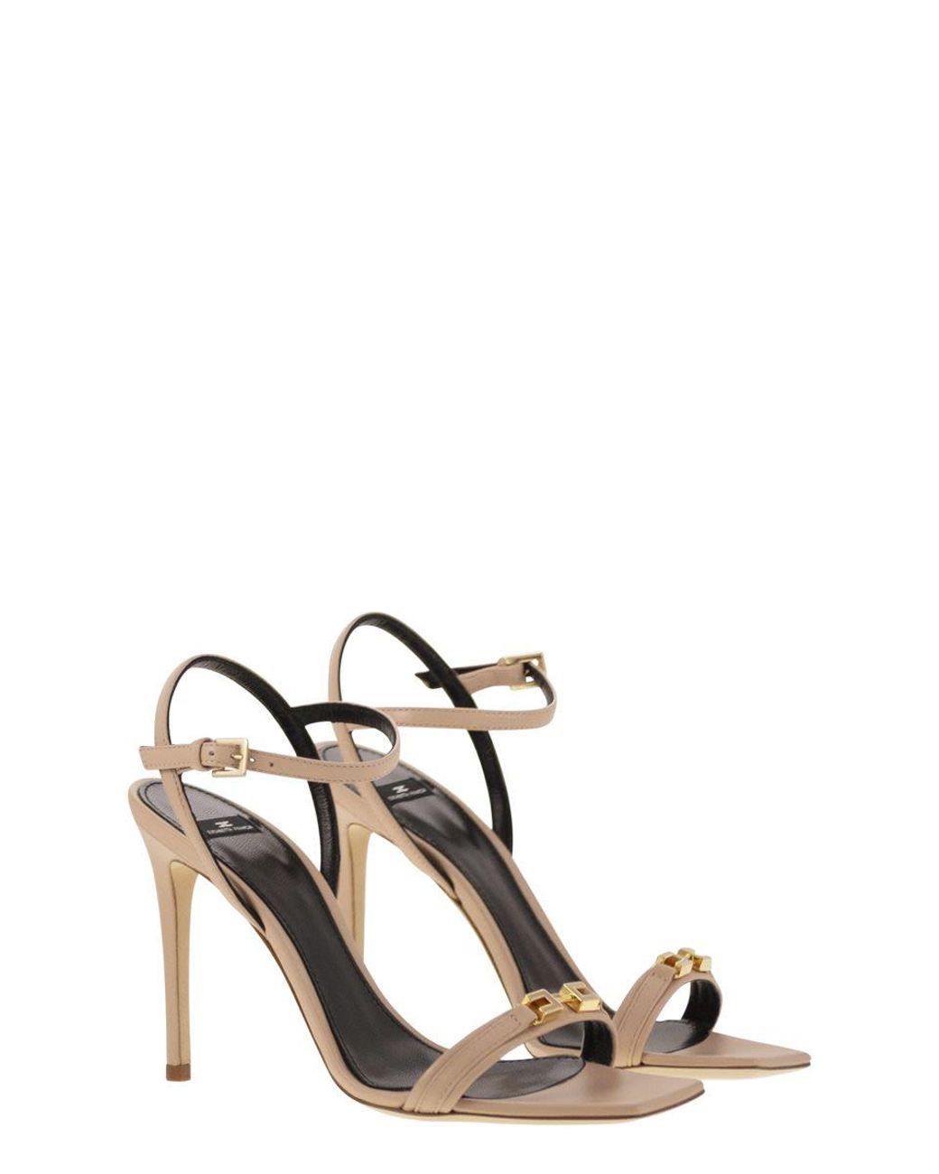 Elisabetta Franchi White Nappa Leather Sandal With Enamelled Horsebit