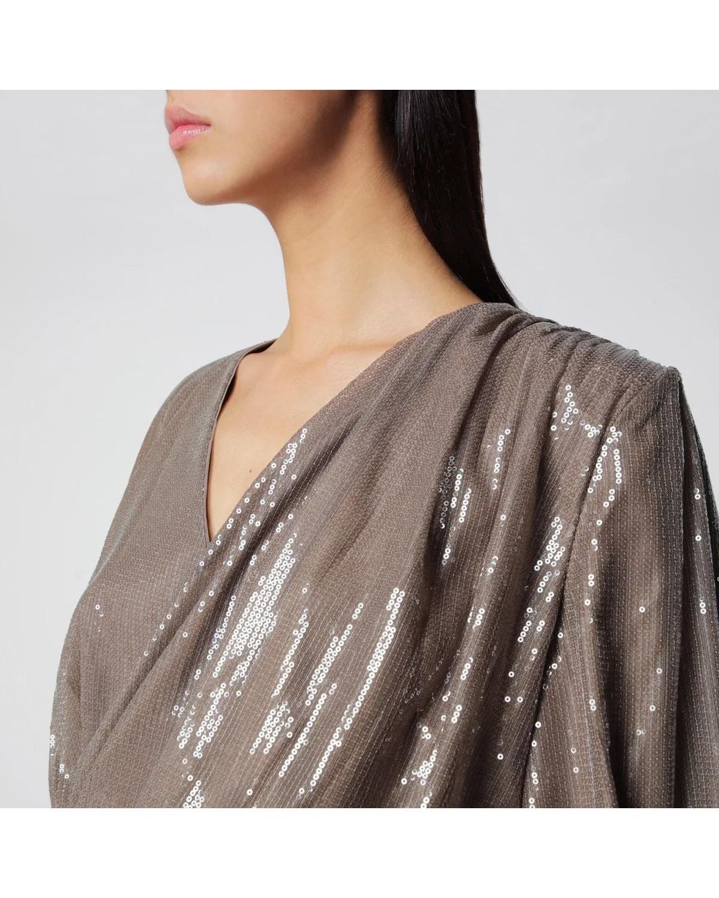 ROTATE BIRGER CHRISTENSEN Gray Sequin Long-Sleeve Mini Dress