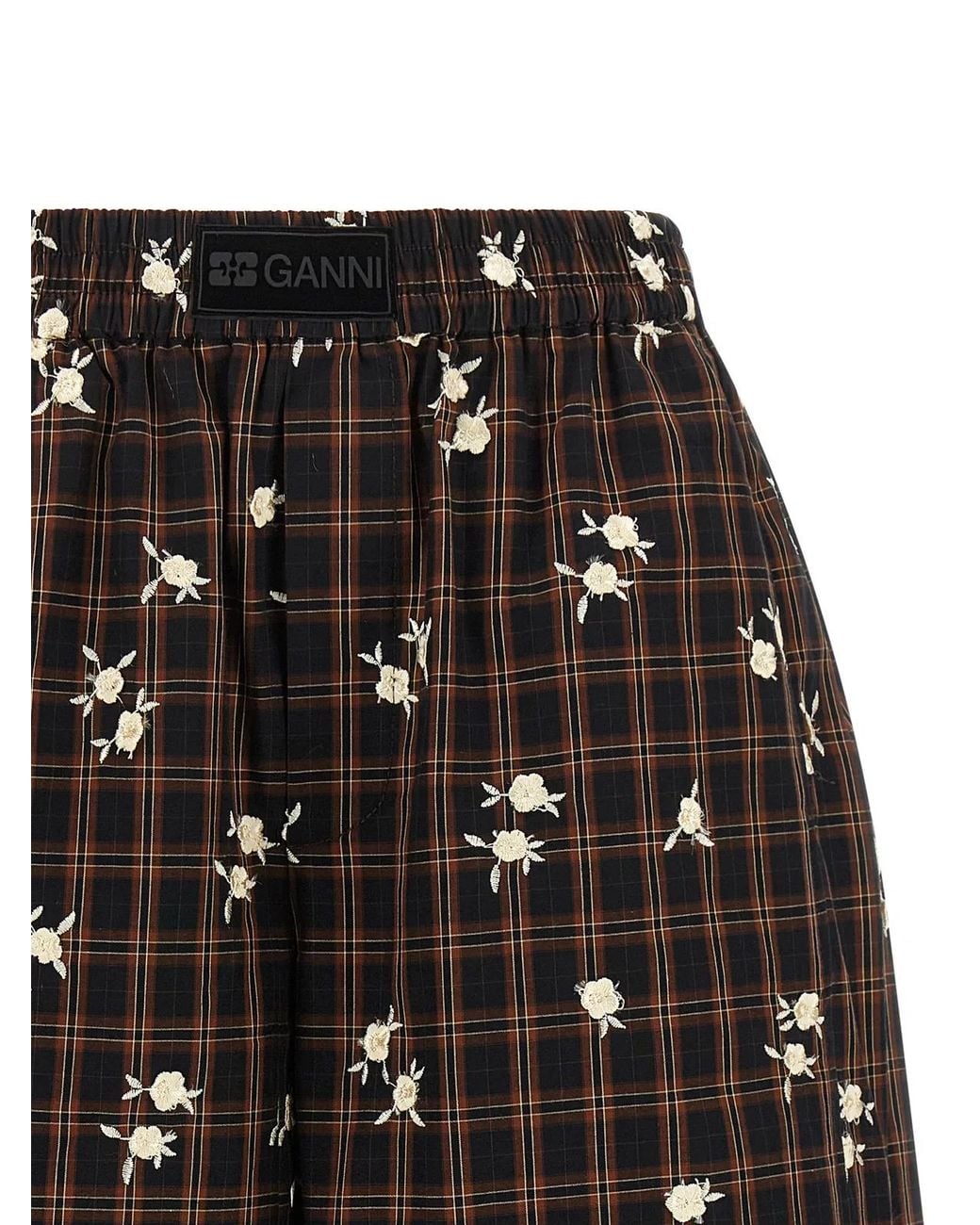 Ganni Black 'Check Flower' Bermuda Shorts
