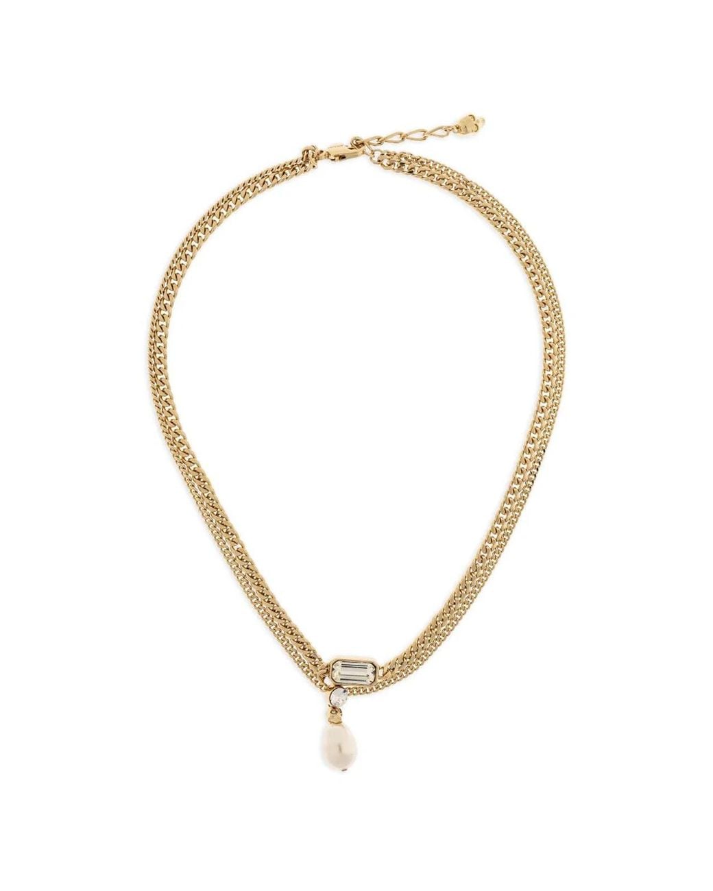 McQueen Metallic Tone Chain Drop Pendant Necklace