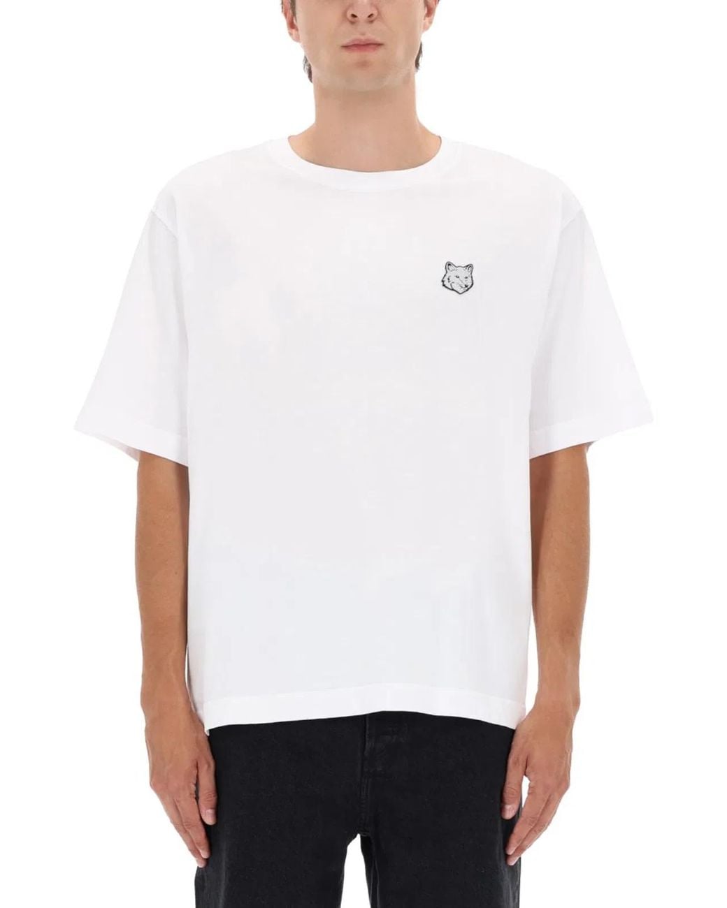 Maison Kitsuné White T-Shirt With Fox Patch Organic Cotton T-Shirts for men