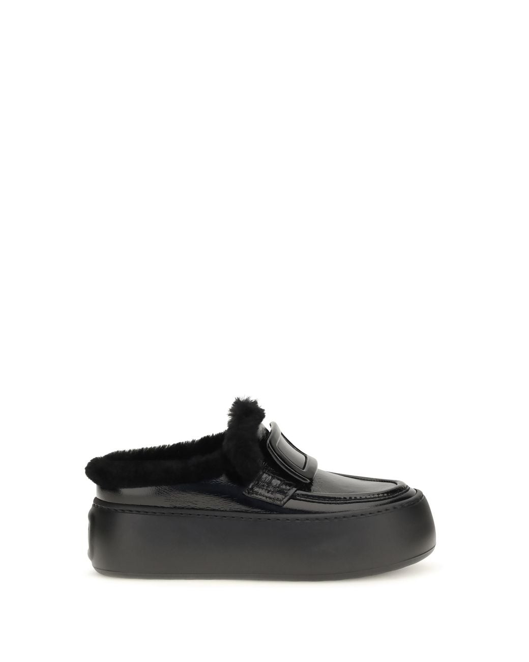 Roger Vivier Black Viv' Up Shearling Mules