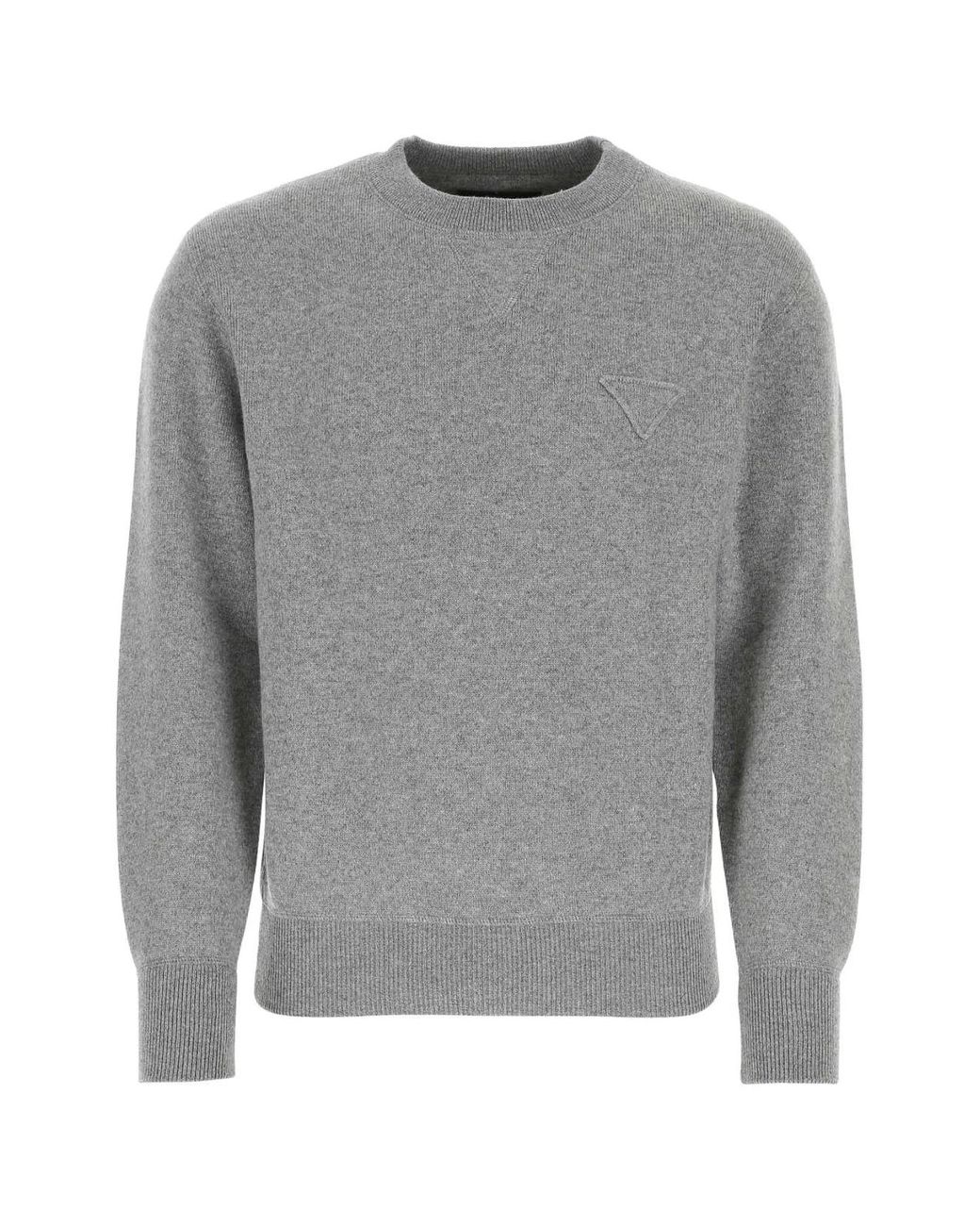 Prada Gray Melange Stretch Cashmere Blend Sweater for men