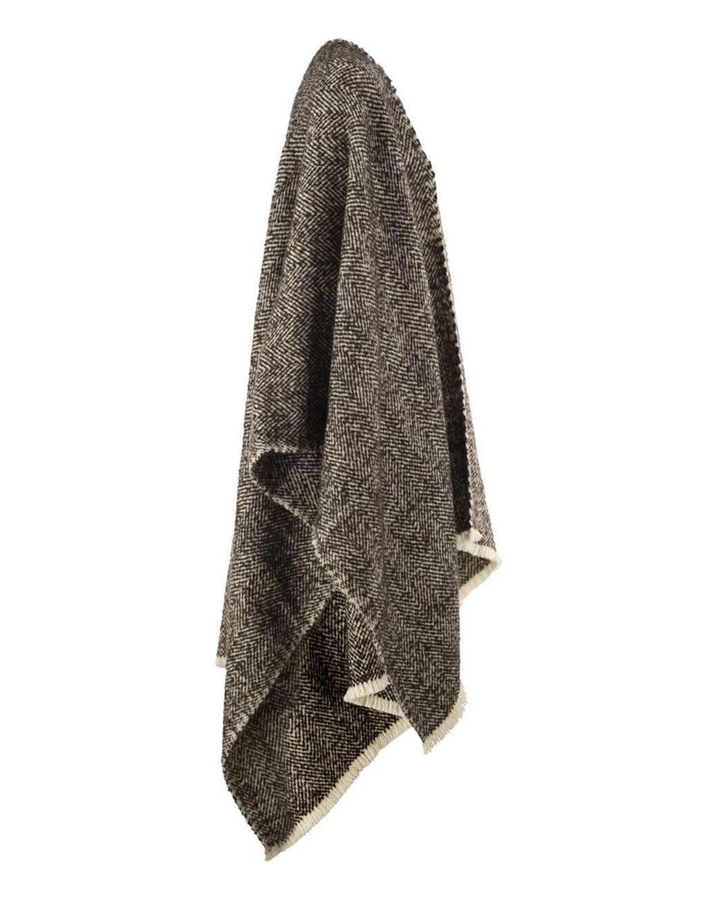 Brunello Cucinelli Black Herringbone Wool, Cashmere And Alpaca Cape
