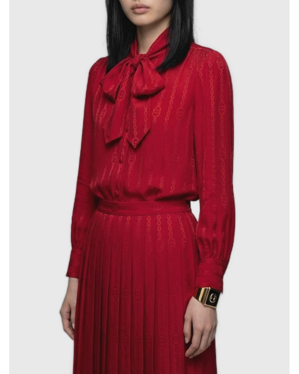 Gucci Red Interlocking G Chain Silk Jacquard Shirt