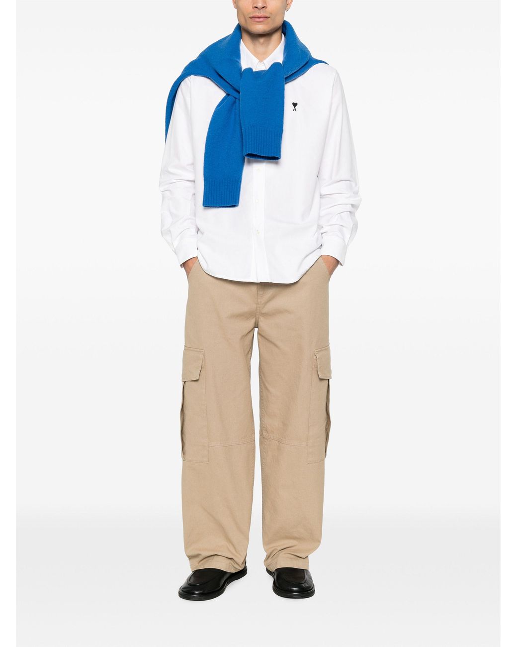 AMI White Panelled Straigh-Leg Cargo Pants for men