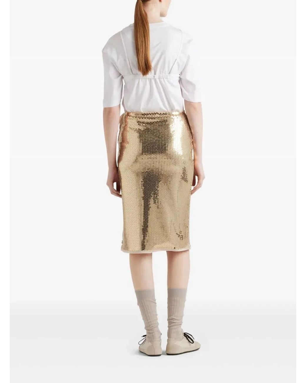 Prada Metallic Sequined Pencil Skirt