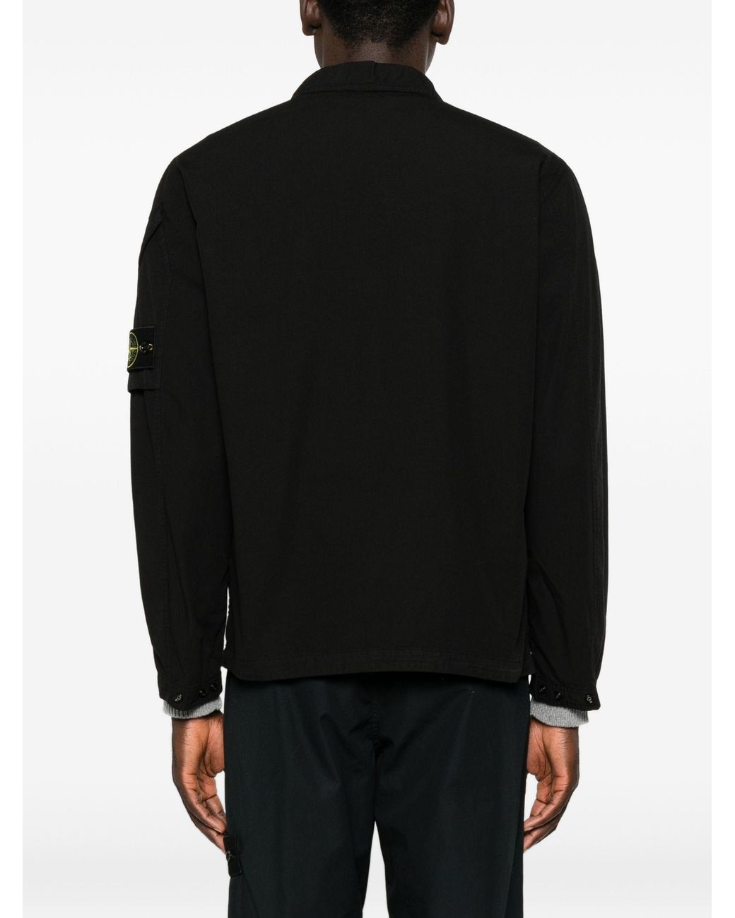 Stone Island Black Logo-Patch Zip-Up Shirt for men