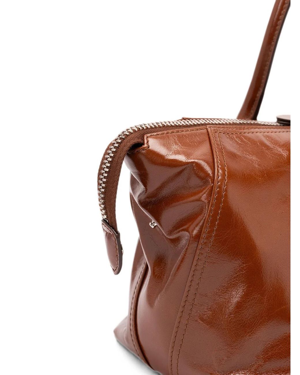Miu Miu Brown Logo-Embossed Leather Tote Bag
