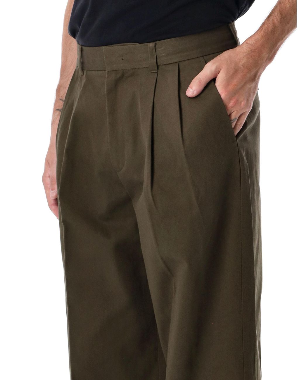 DUNST Green Double Pleated Wide Chinos for men