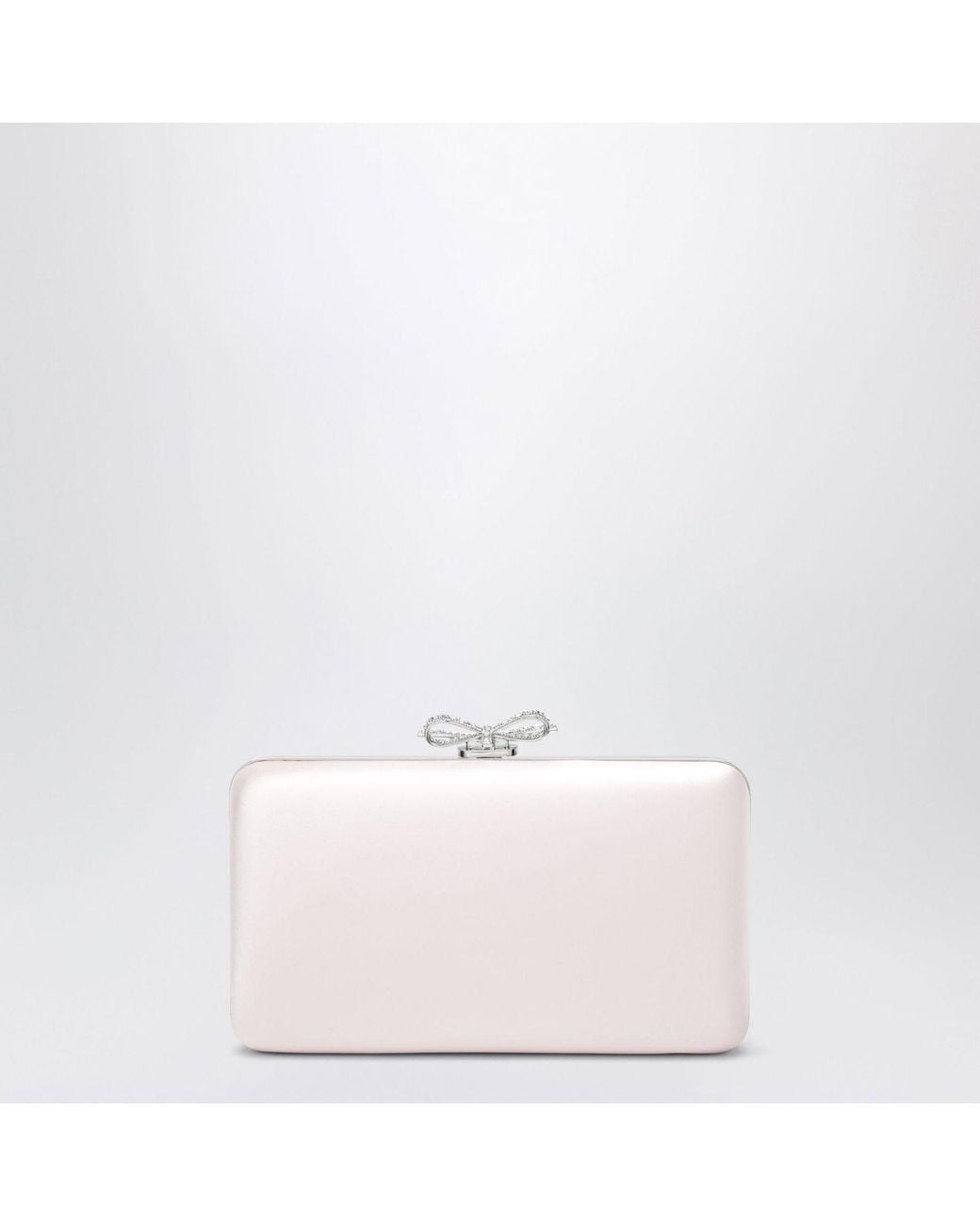 Self-Portrait Pink Satin Clutch With Crystal Bow