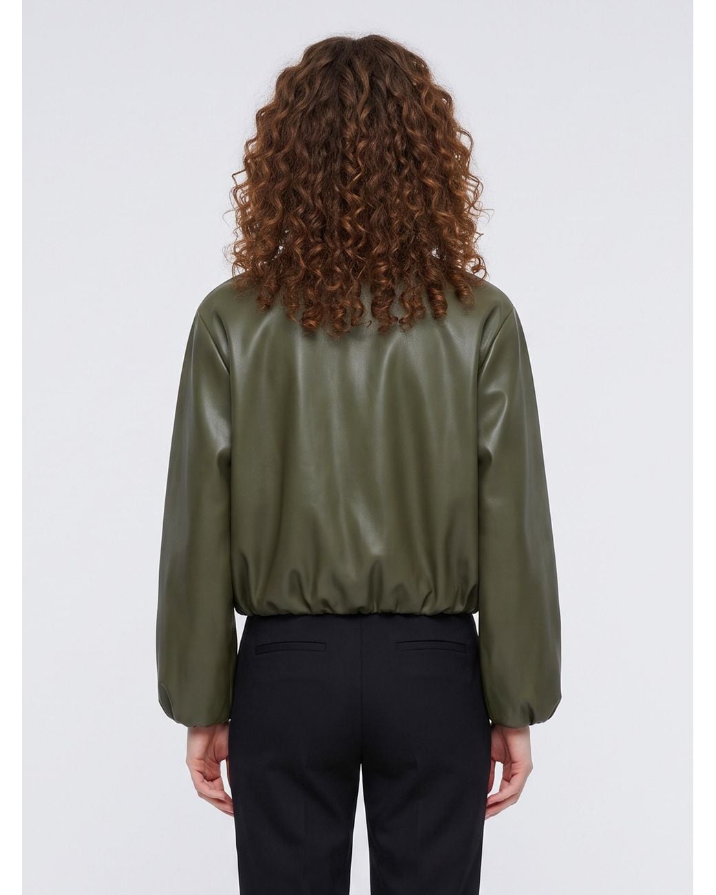 SUTTON NEW YORK Green Military Faux Leather Cropped Bomber