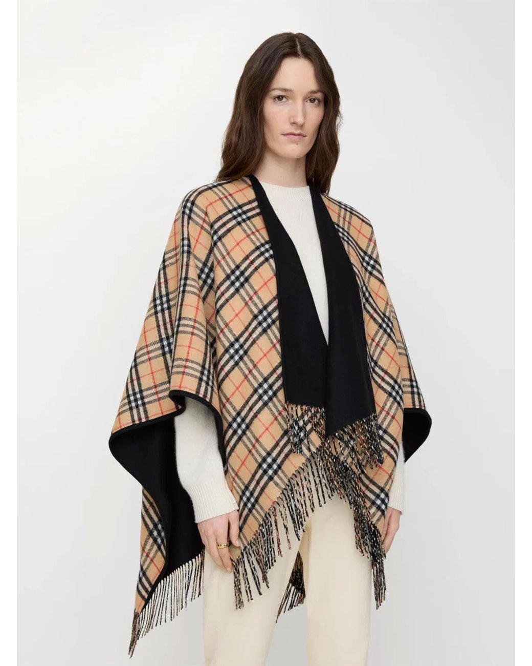 Burberry Black Reversible Check Wool Cape