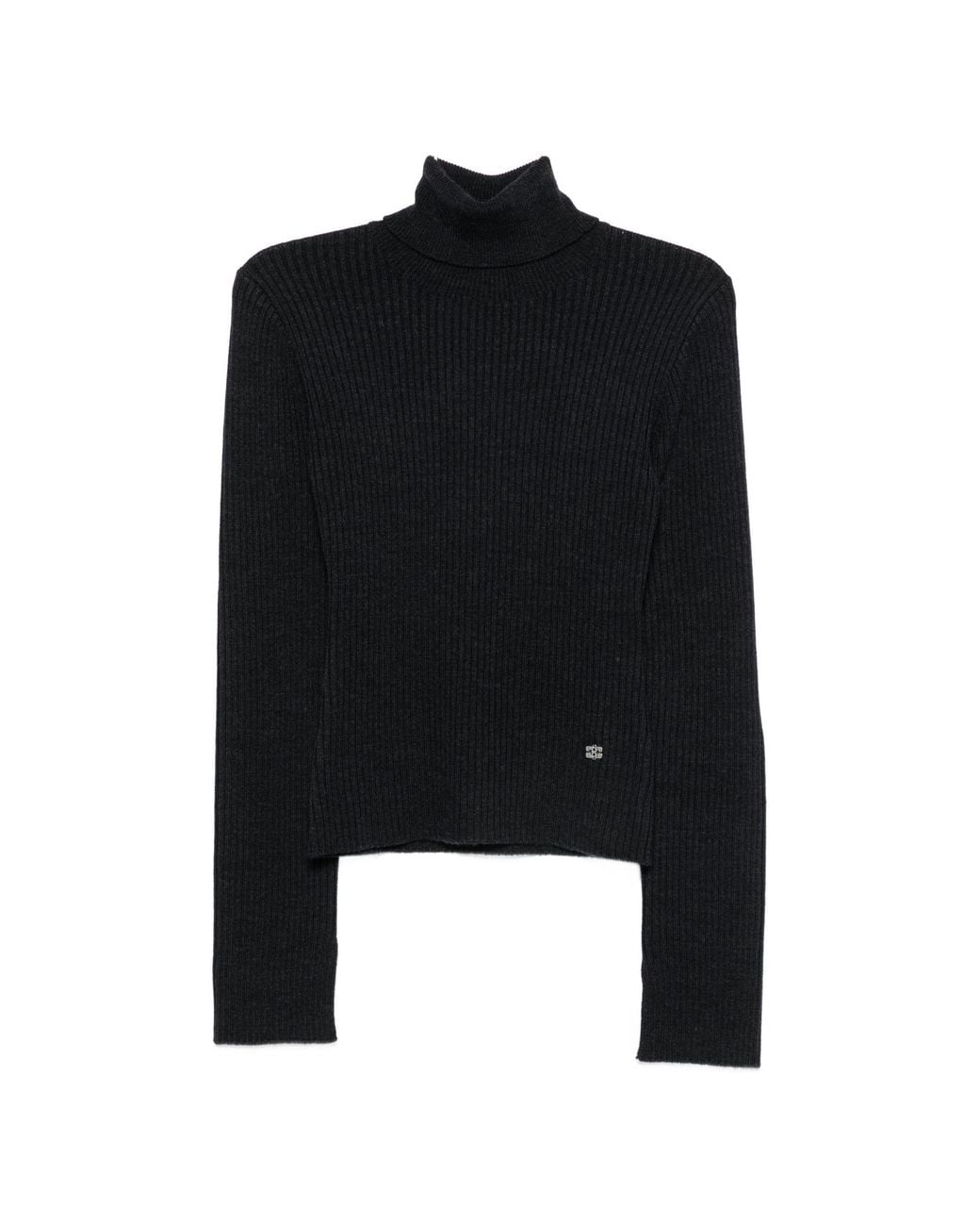 Ganni Black Ribbed-Knit Roll-Neck Sweater