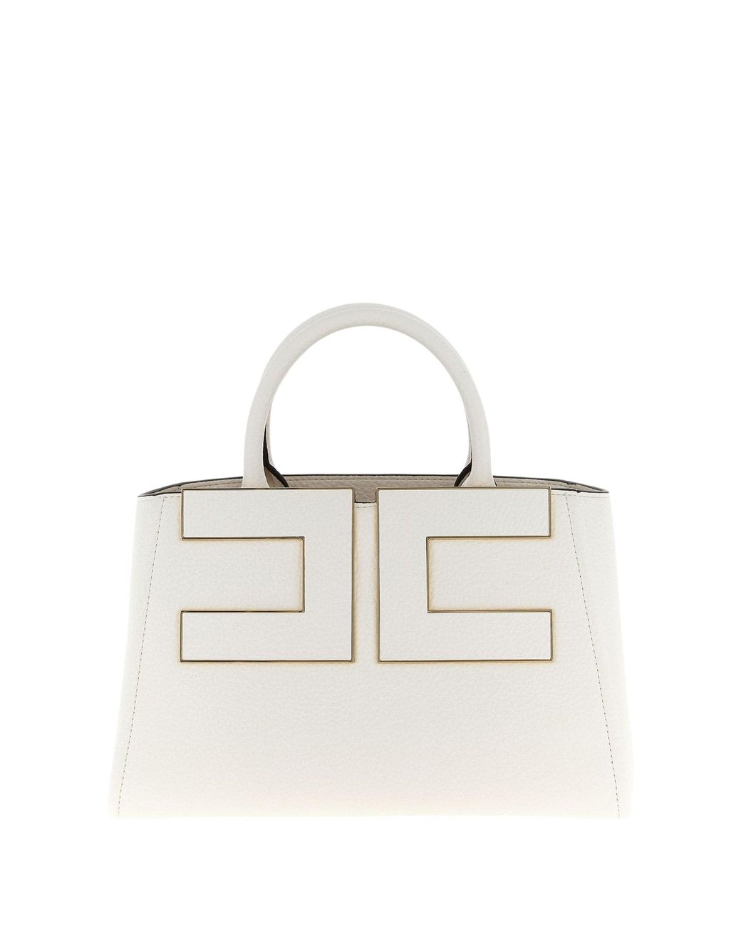 Elisabetta Franchi White Maxi Logo Structured Tote Bag
