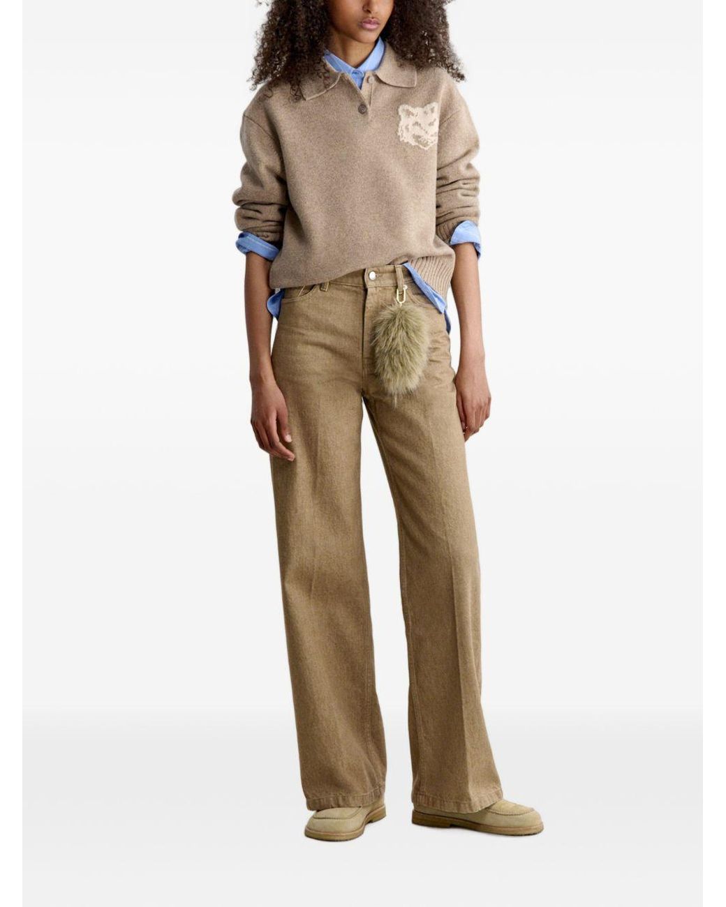 Maison Kitsuné Natural Fox Head Wool Polo Jumper