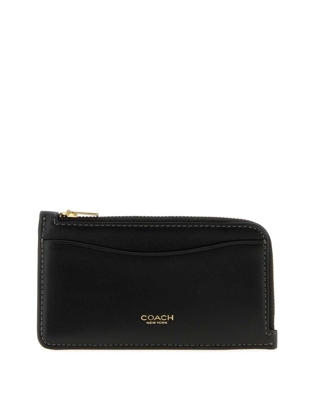 COACH Black Mini Leather New York Card Holder 14 Cm X 7 Cm