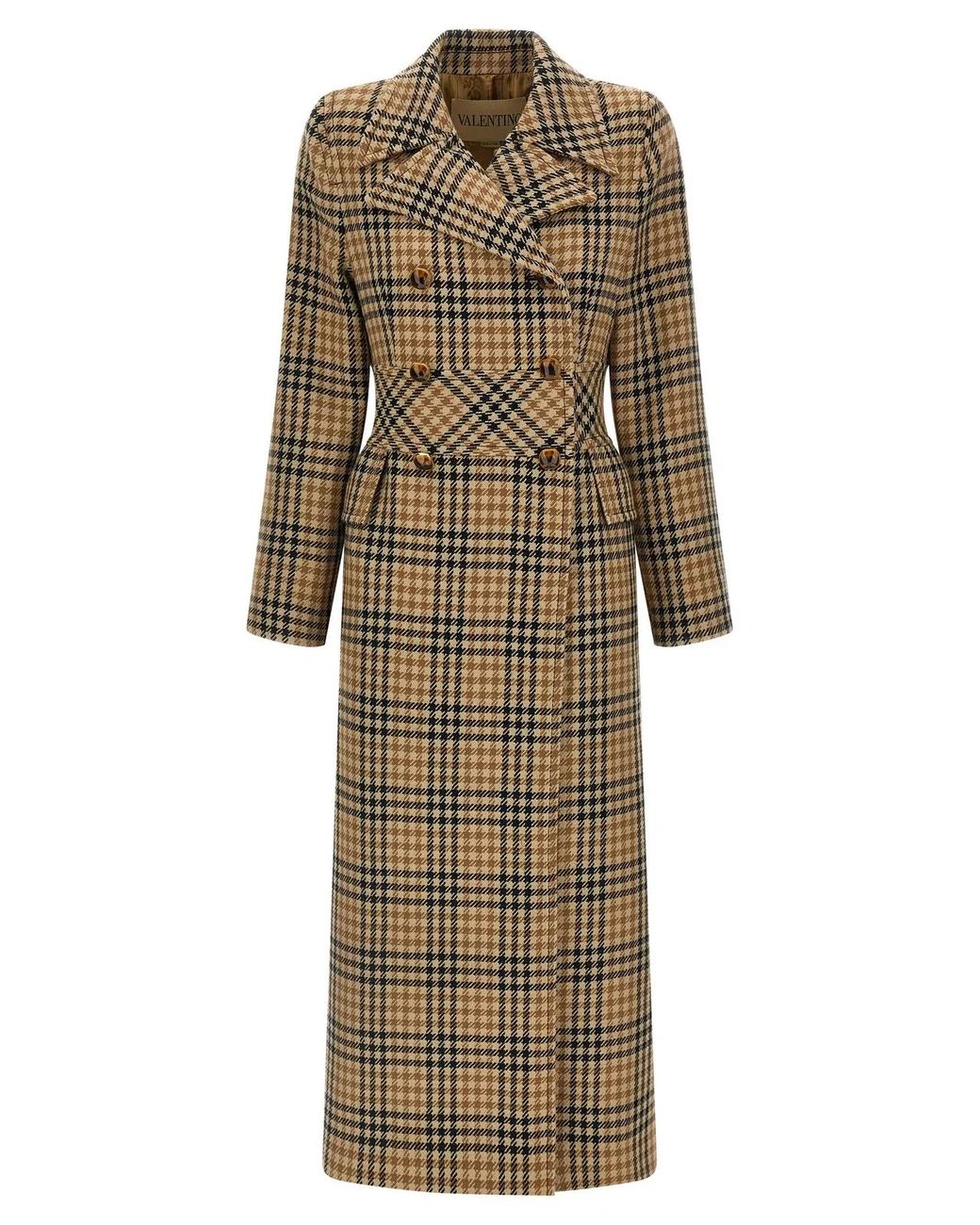 Valentino Garavani Natural Houndstooth Wool Coat