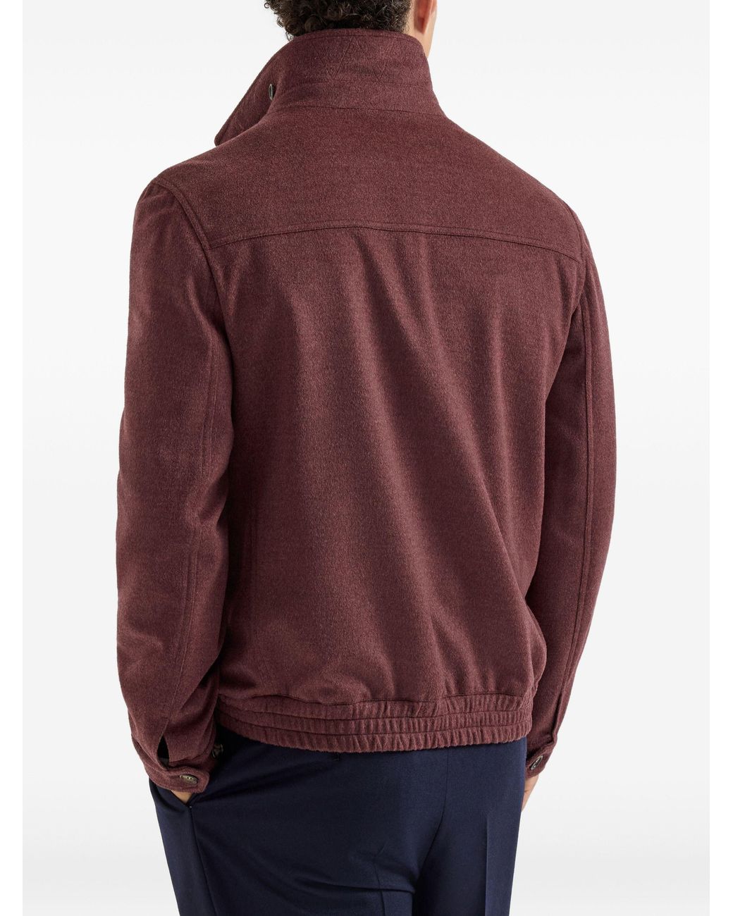 Brunello Cucinelli Purple Virgin Wool Beaver Cloth Bomber Jacket With Zipper for men