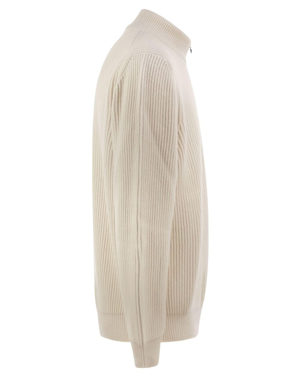 Kiton Natural Pure Cashmere Ribbed Half-Zip Jumper for men