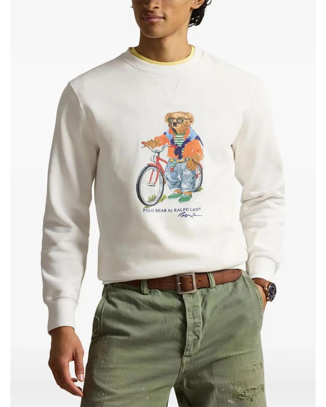 Polo Ralph Lauren White Cotton Sweatshirt With Polo Bear Print for men