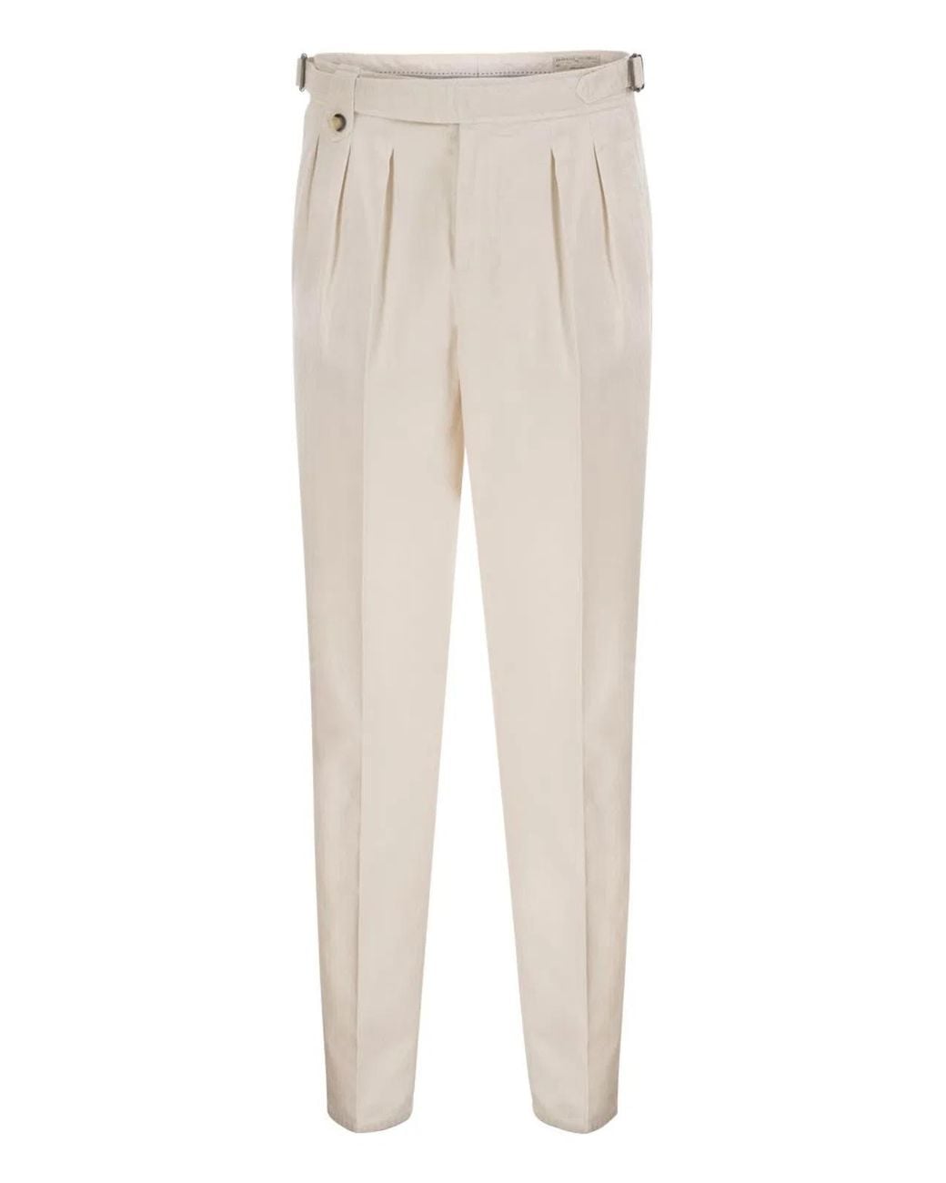 Brunello Cucinelli Natural Tailored Cotton Trousers With Pleats And Side Adjusters for men