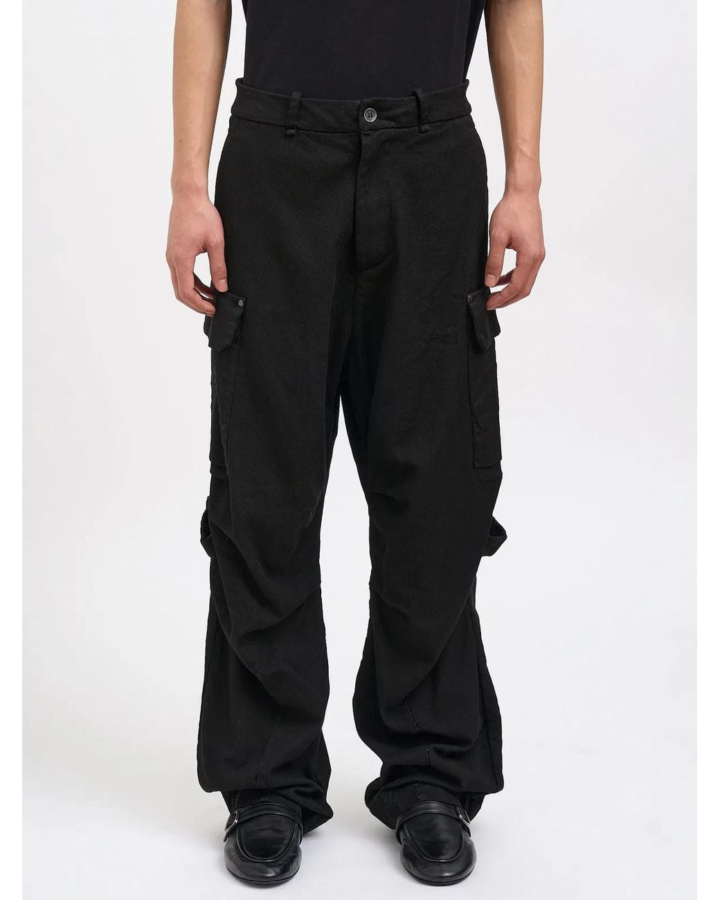 Masnada Black Stretch Cotton Oversized Pants for men
