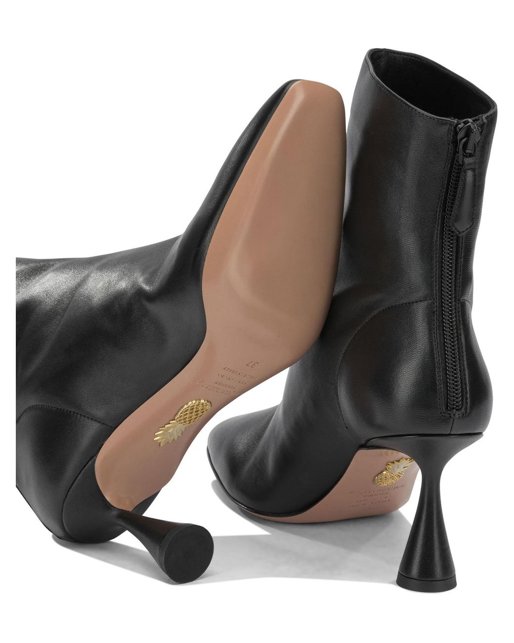 Aquazzura Black "Amore 75 Mm" Ankle Boots With Zipper