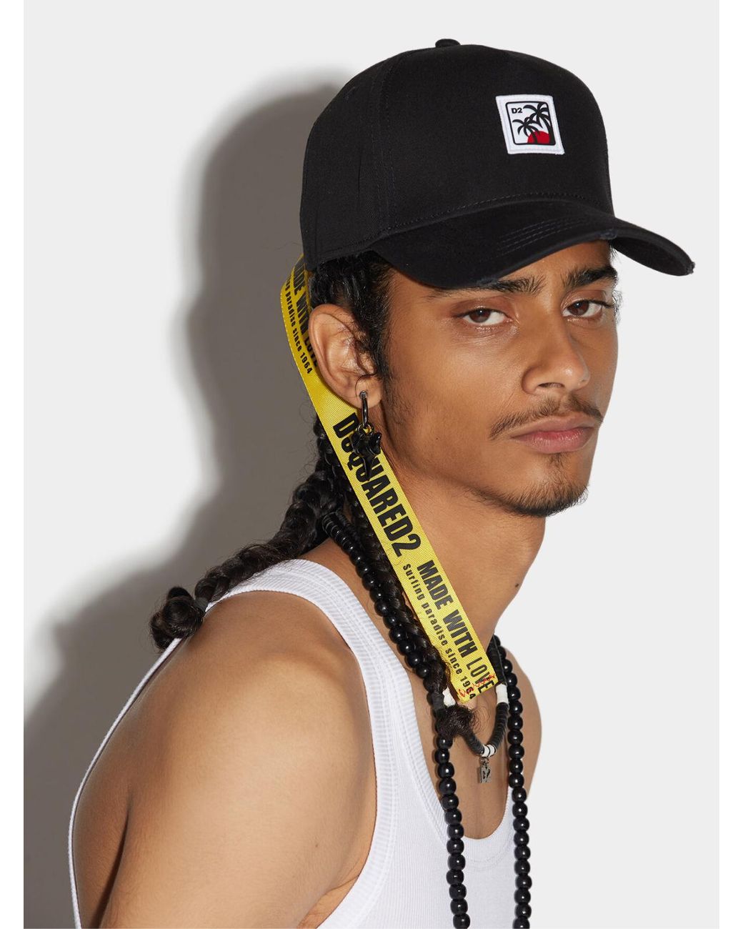 DSquared² Black D2 Patch Logo Baseball Cap for men