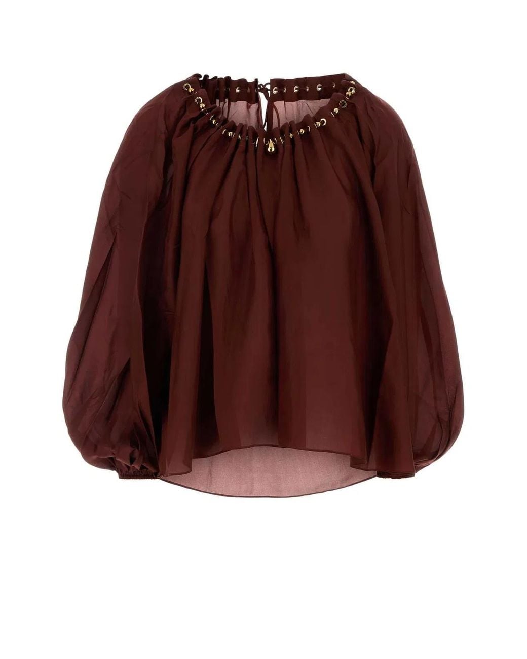 Zimmermann Brown Aster Gathered Bead Blouse