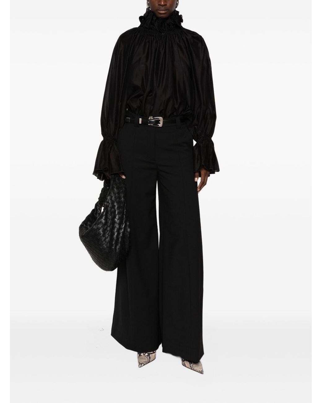 THE LATEST Black Wool Blend Flared Trousers