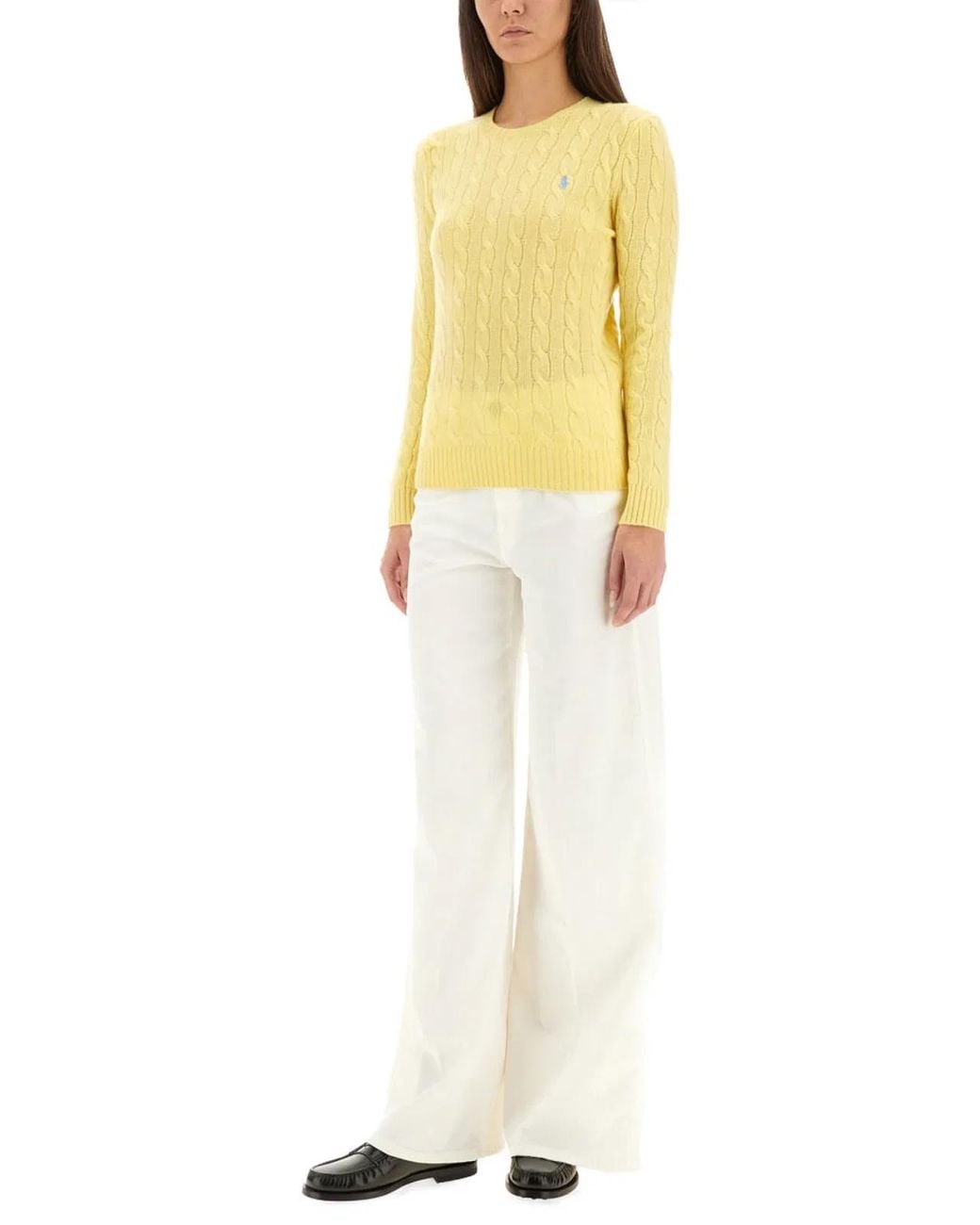 Polo Ralph Lauren Yellow Cable-Knit Sweater With Classic Round Neckline