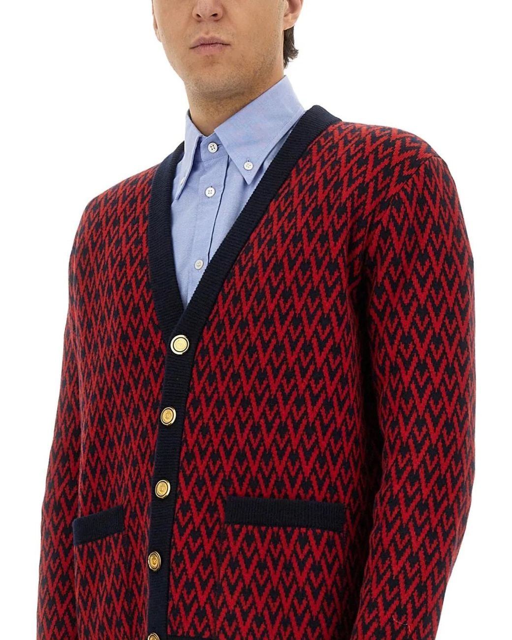 Valentino Red Cardigan With "Toute La V" Pattern for men