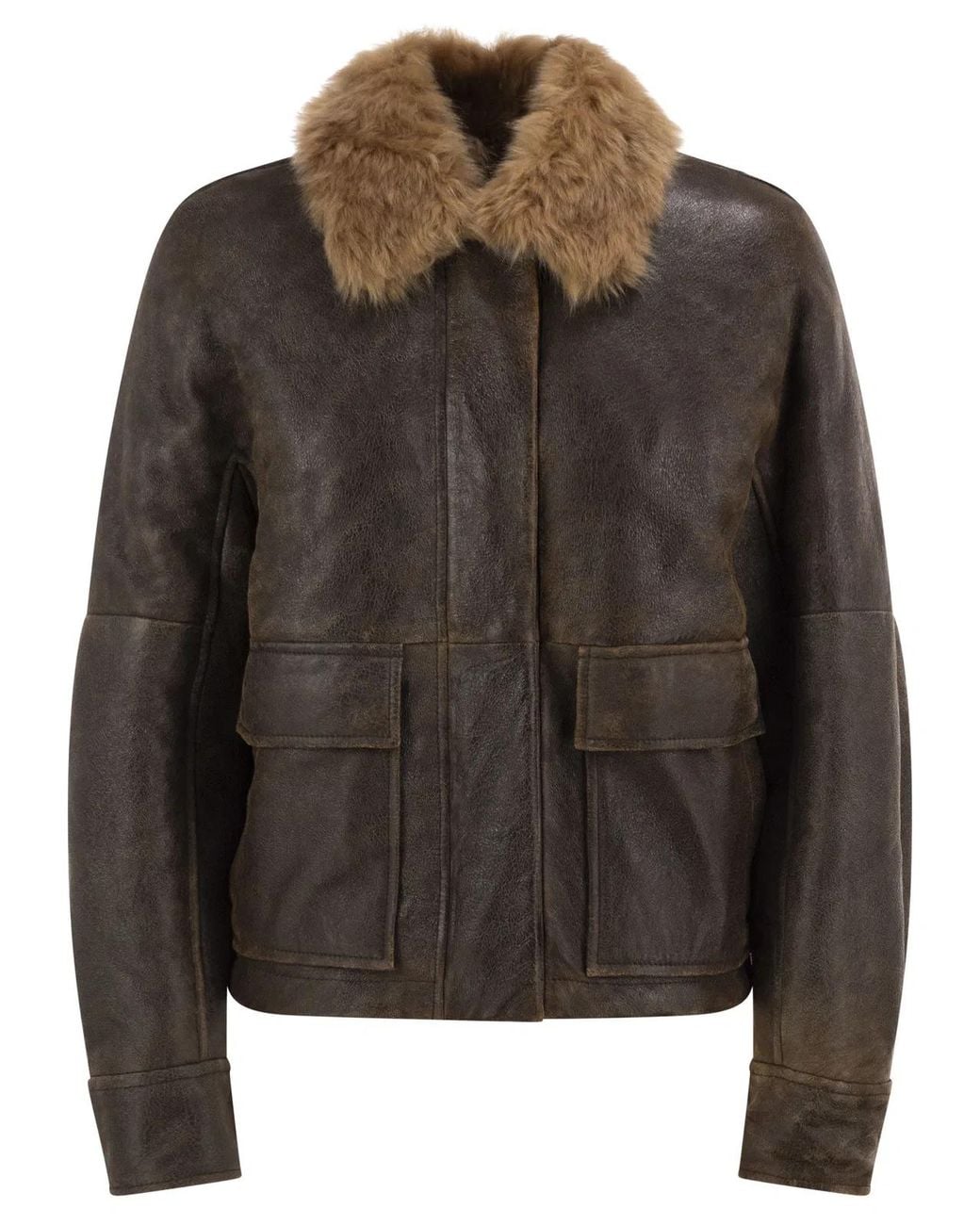 Brunello Cucinelli Black Sheepskin Jacket With Fur Collar