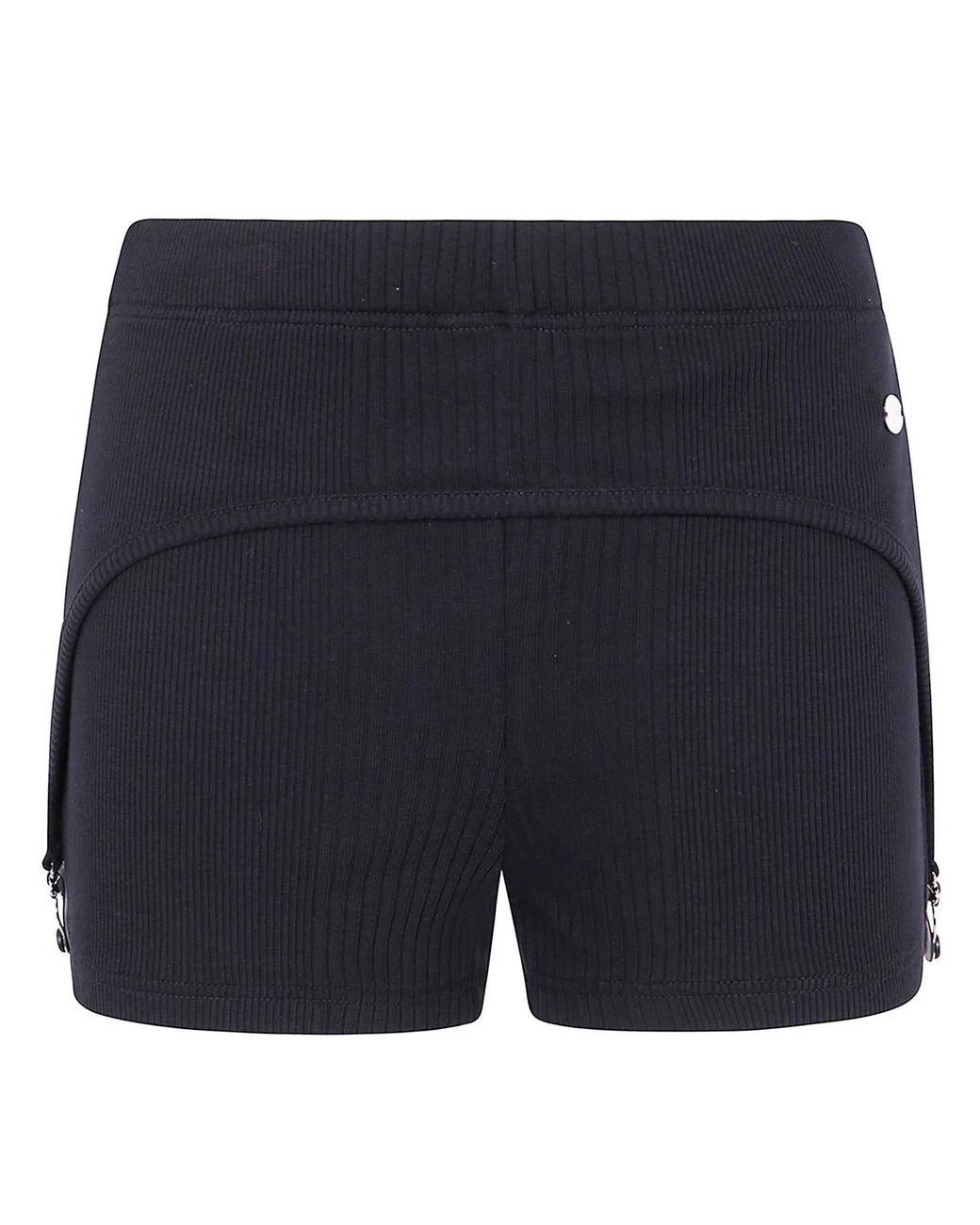 Jean Paul Gaultier Blue Cotton Ribbed Mini Short With Lingerie Garter