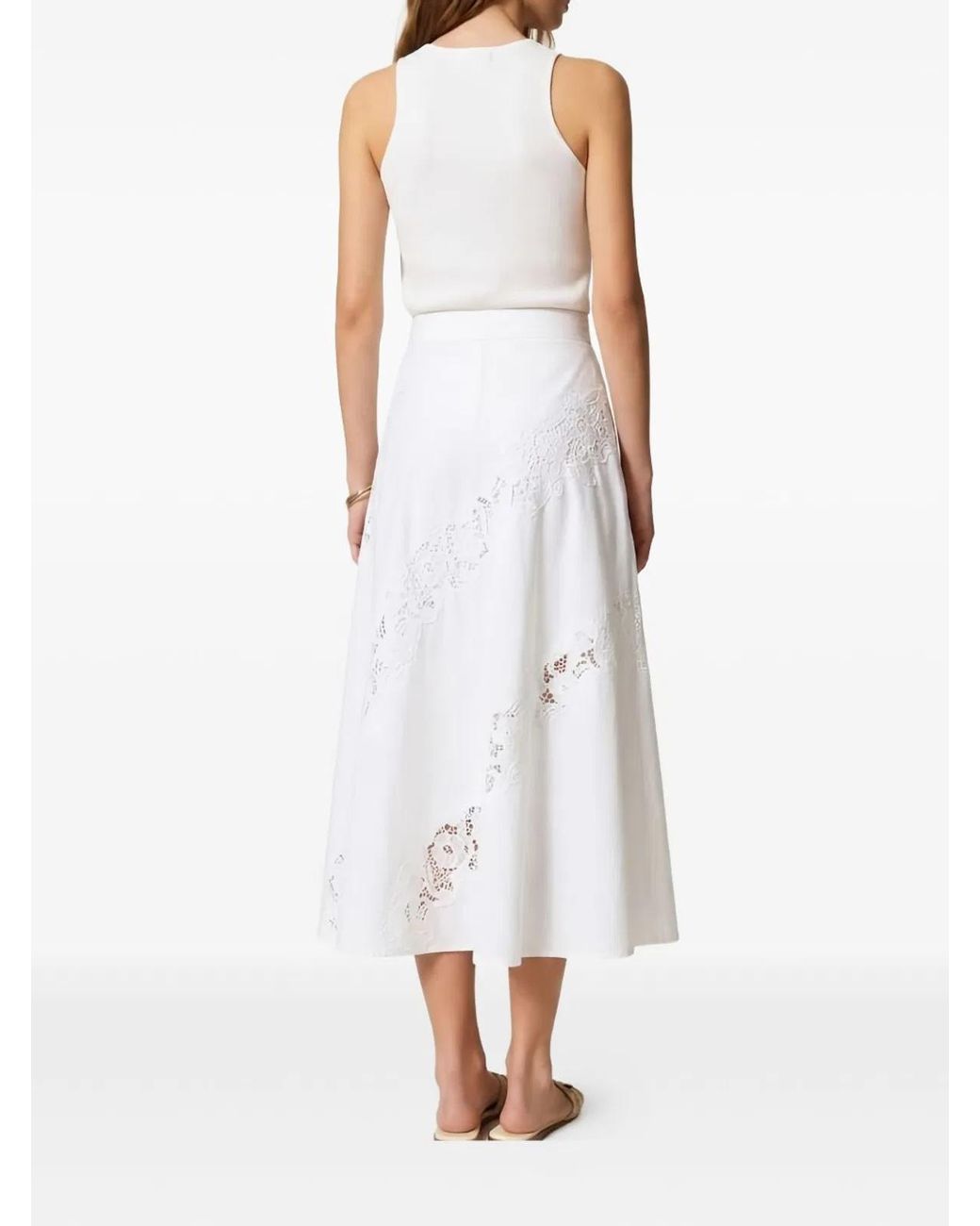 Twinset White Lace Panel Bow Skirt